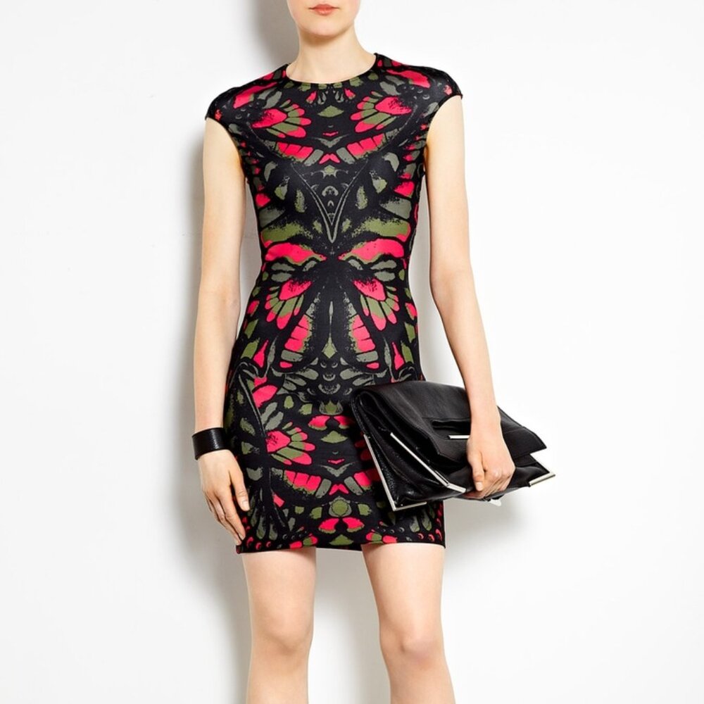 MCQ Alexander McQueen SS/13 Butterfly Camouflage Jersey Cap Sleeve Dress